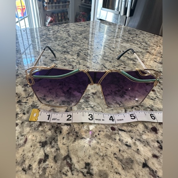 Large Aviator Sunglasses Gold Teal Purple, Artisan Made Unique Festival Unisex - Picture 9 of 15